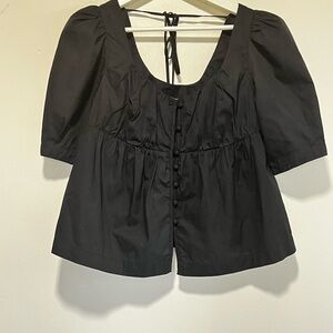 Anthropologie Black Short Puff Sleeve Blouse